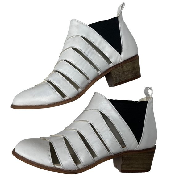 Yoki Shoes - Yoki SIZE 7.5 White Faux Leather Black Elastic Paladino Ankle Boots Booties